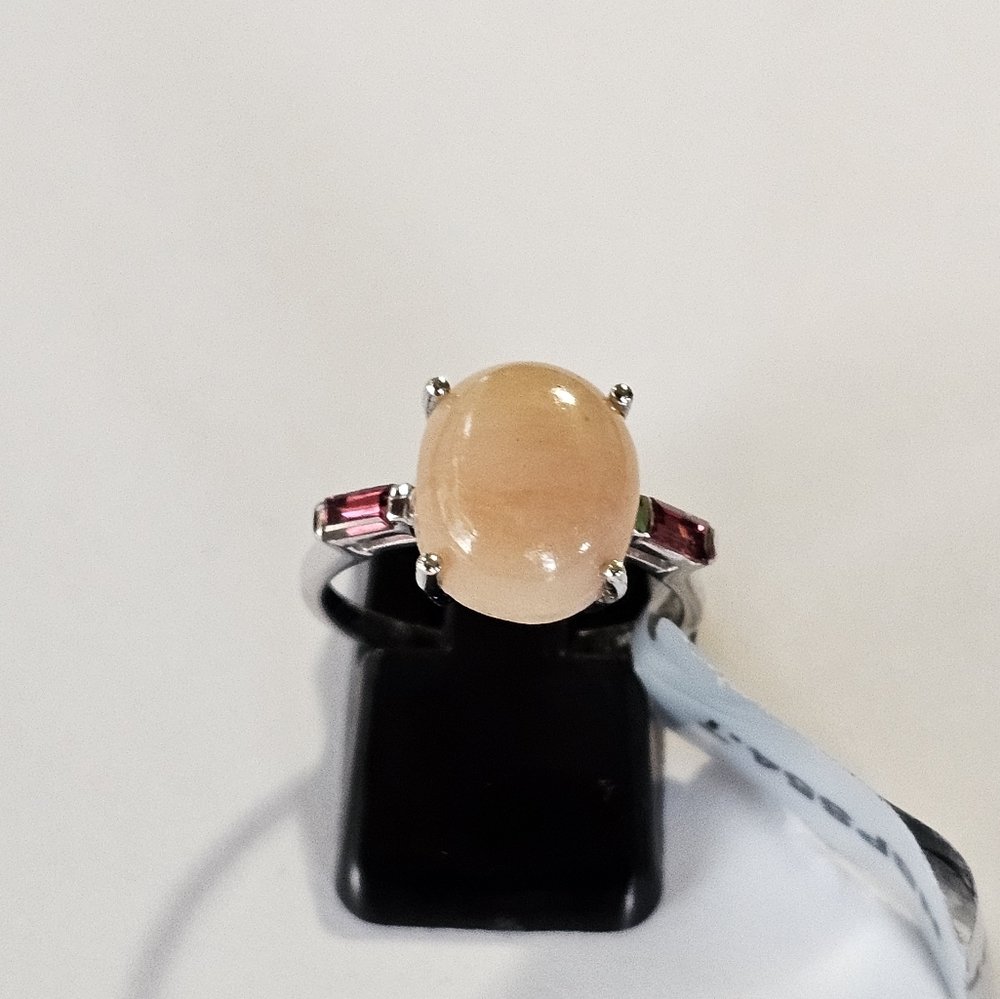 Peach Opal & Rhodolite Garnet Accents 💍Solid Sterling Silver. Sz 7! - Picture 2 of 7